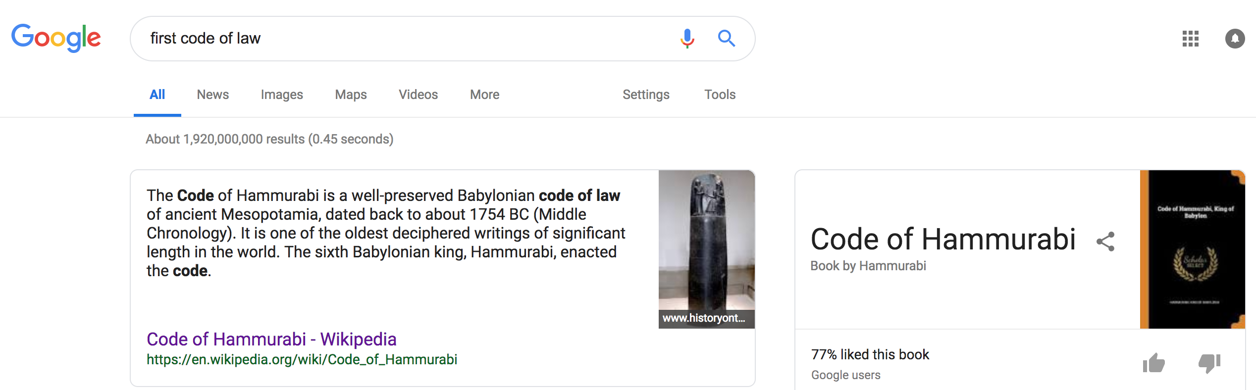 Screenshot of Google&rsquo;s Results